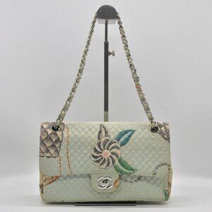 Chanel Canvas Quilted Flower Chain Shoulder Bag Light Blue Price Negotiation